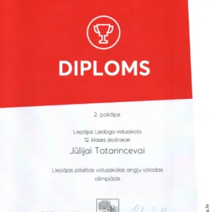 Read more about the article 2.vieta pilsētas angļu valodas olimpiādē
