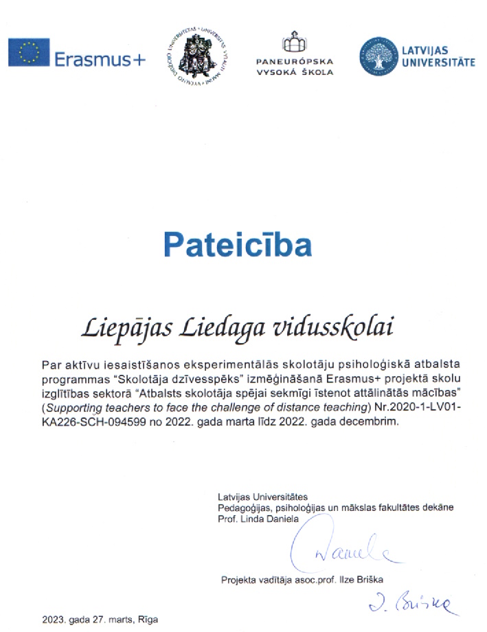 You are currently viewing Pateicība programmas “Skolotāja dzīvesprieks” Erasmus+ projektā