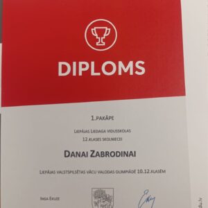 Read more about the article 1.pakāpes diploms pilsētas 🔠vācu valodas olimpiādē.