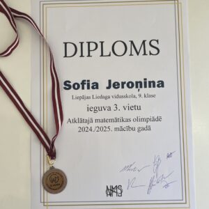 Read more about the article 🥉vietas diploms Latvijas Atklātā matemātikas olimpiādē