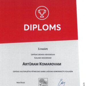 Read more about the article 🥉vieta Liepājas valstspilsētas 4. – 9. klašu skolēnu pētniecisko darbu aizstāvēšanā
