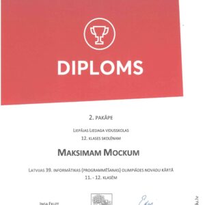 Read more about the article 🥈 un 🥉pakāpes diplomi Maksimam no 12.a