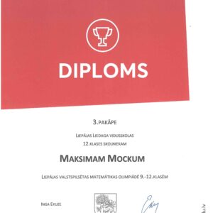 Read more about the article Diplomi Liepājas pilsētas 📐matemātikas olimpiādei 9. – 12.klasei