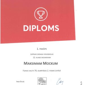 Read more about the article 🥇vieta Liepājas valstspilsētas fizikas olimpiādē