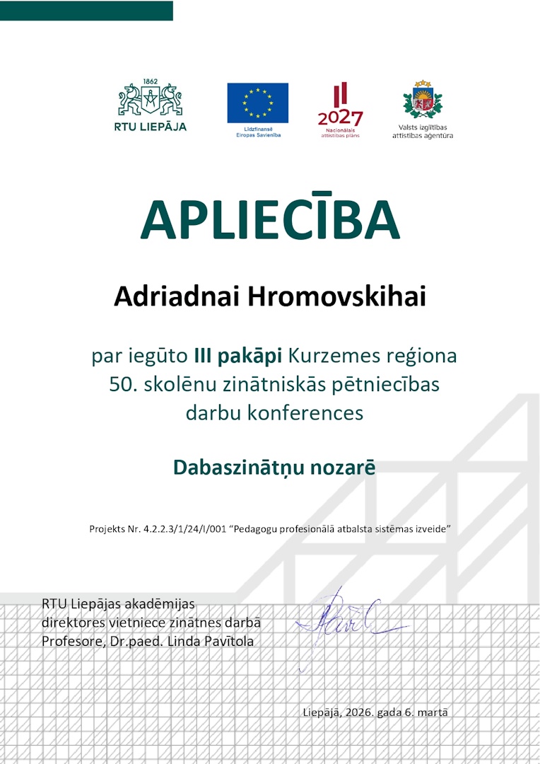 Read more about the article Divas 🥉vietas Kurzemes zinātnisku pētniecisku darbu konferencē