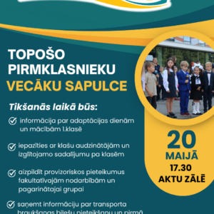 Read more about the article 👨‍👩‍👧‍👦Topošo pirmklasnieku vecāku tikšanās 20.maijā pl. 17.30